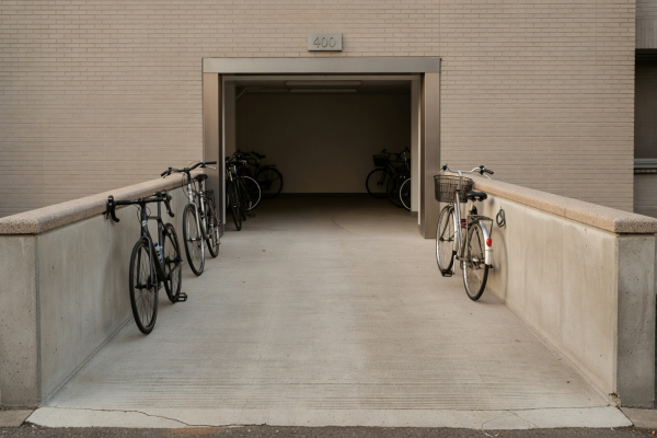 Apartment cycle storage entrance with ramp