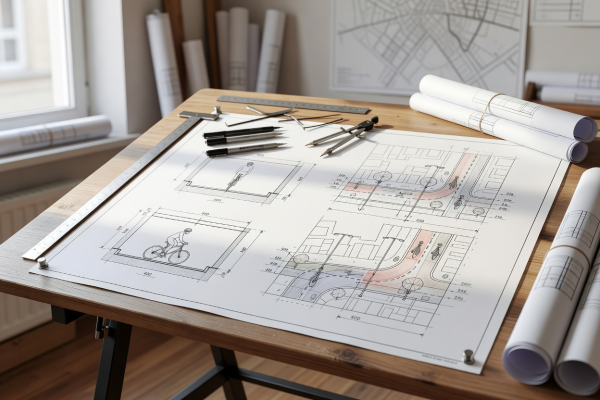 Drafting table showing bicycle infrastructure clearance standards