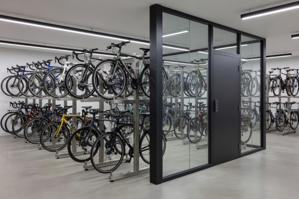 Office bicycle storage facility with secure access